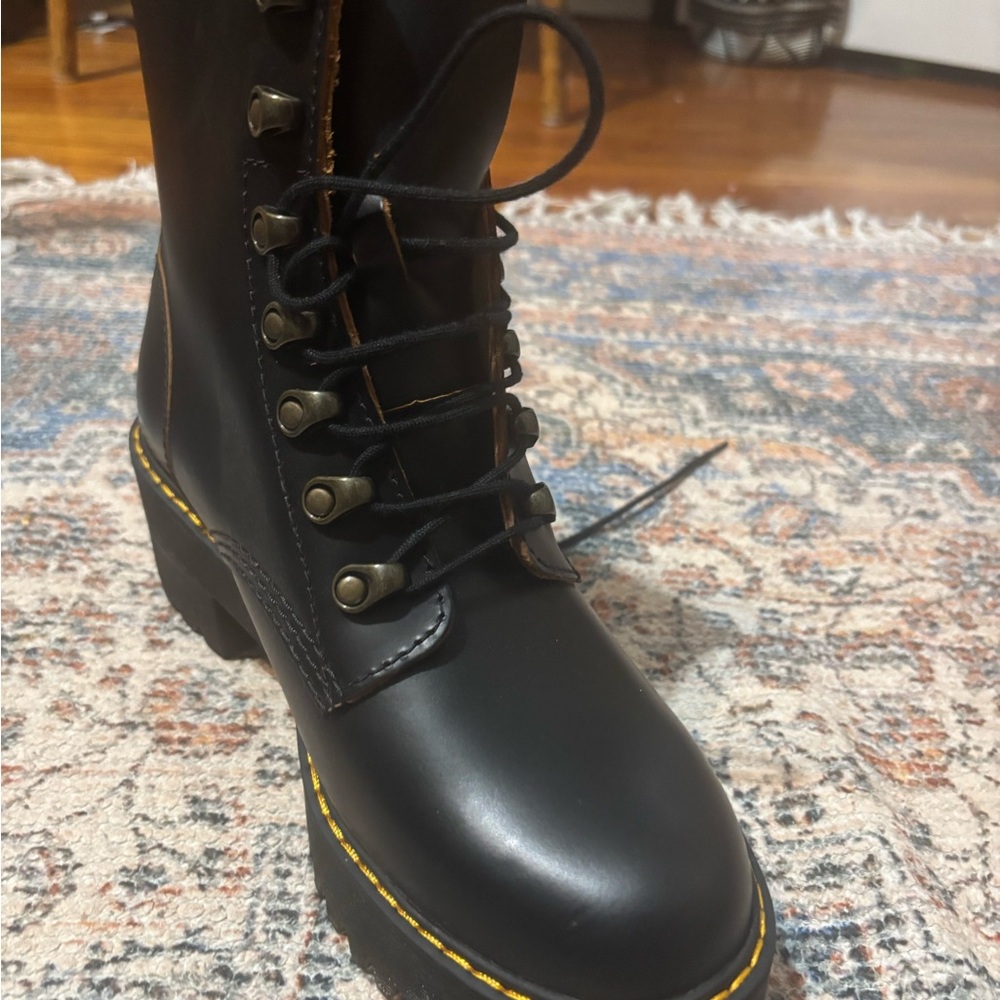 Dr. Martens Black Combat Boots with Yellow Stitching